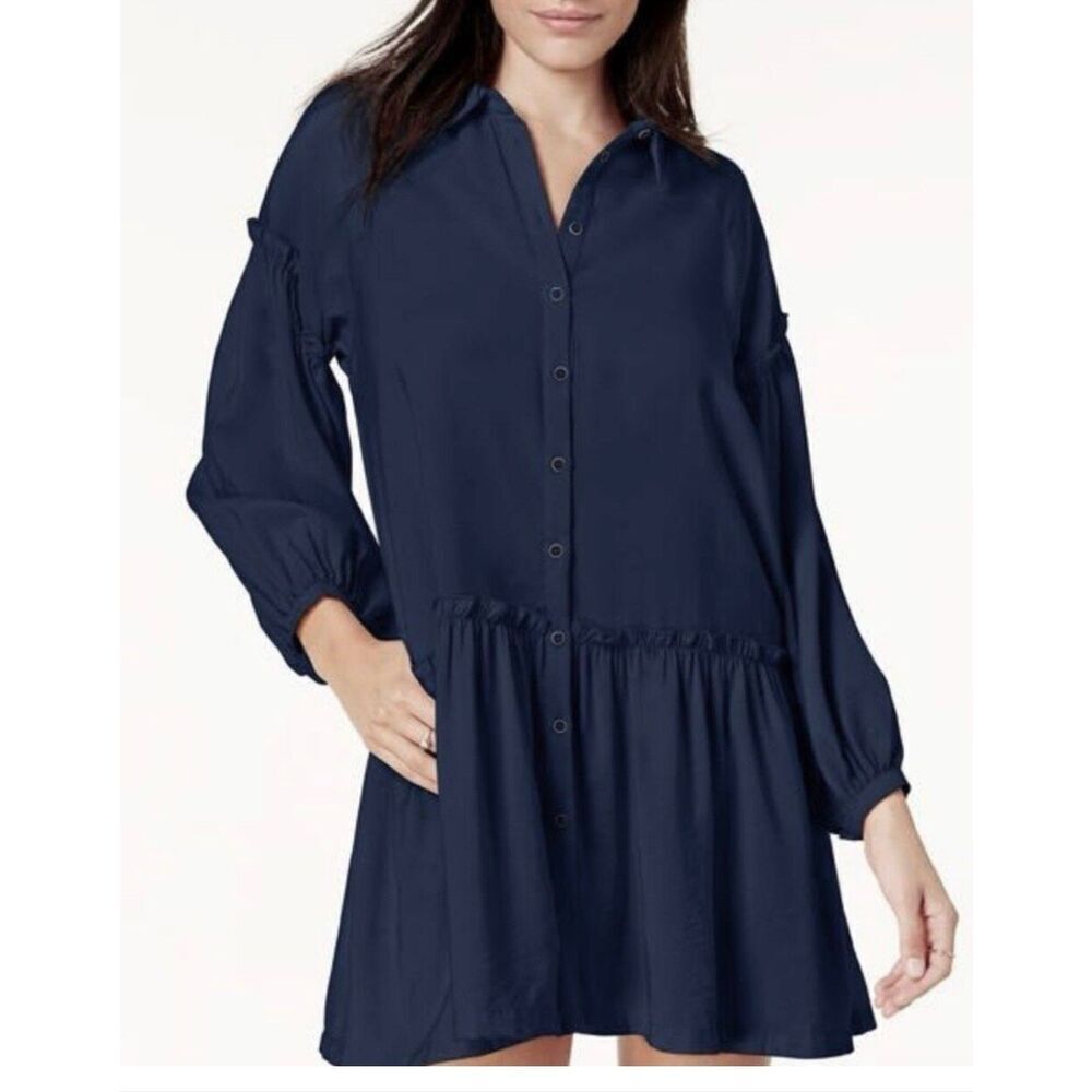 Free People Peasant Dress Women’s M Navy Blue Shirt Dress Drop Waist MSRP $168